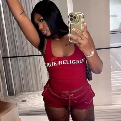 Fitness Women 2 Piece Set Letter Printe Tank Top Skinny Biker Shorts Matching Set 2025 Summer New Streetwear Sporty Tracksuits