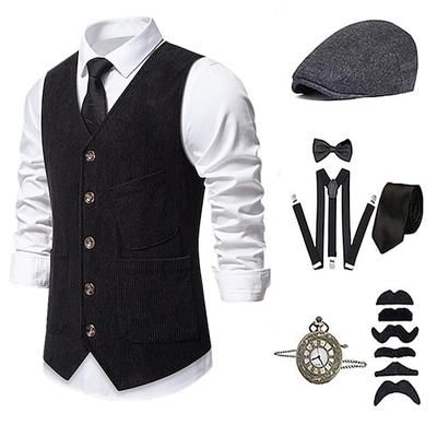 Anni 1920 Ispirato al vintage Il grande Gatsby Costume da festa Mascherata Set di accessori Senza maniche Senza colletto Costume Per uomo Halloween Festa Sera Casual Quotidiano Adulti Gilet Cappello