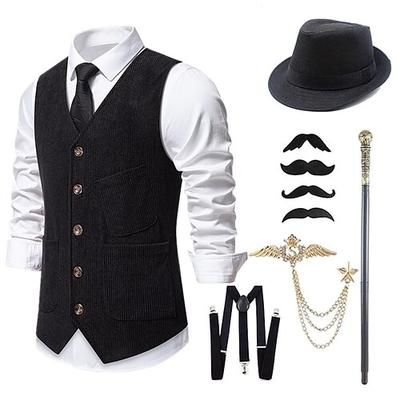 Anni 1920 Ispirato al vintage Il grande Gatsby Costume da festa Mascherata Set di accessori Senza maniche Senza colletto Costume Per uomo Halloween Festa Sera Casual Quotidiano Adulti Gilet Cappello