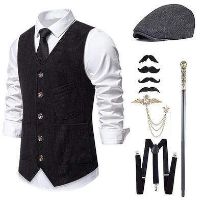 Anni 1920 Ispirato al vintage Il grande Gatsby Costume da festa Mascherata Set di accessori Senza maniche Senza colletto Costume Per uomo Halloween Festa Sera Casual Quotidiano Adulti Gilet Cappello
