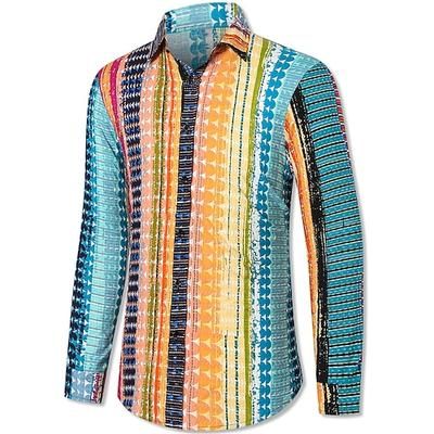 Retrò Vintage Anni '70 Camicia Hippie A righe Etnico Costume Per uomo Feste Abbigliamento quotidiano Parata dell'Orgoglio Adulti Camicia