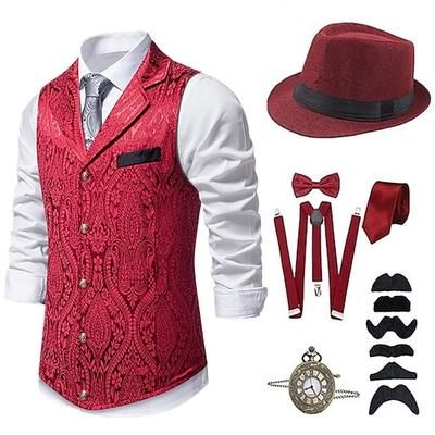Anni 1920 Ispirato al vintage Il grande Gatsby Costume da festa Mascherata Set di accessori Senza maniche Stampa Collo ripiegato Costume Per uomo Halloween Festa Sera Casual Quotidiano Adulti Gilet