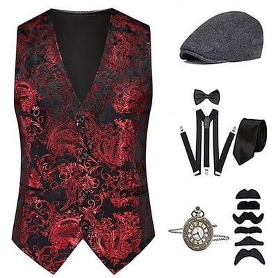 Anni 1920 Ispirato al vintage Il grande Gatsby Costume da festa Set di accessori Senza maniche Stampa Senza colletto Costume Per uomo Halloween Festa Sera Casual Quotidiano Adulti Gilet Cappello