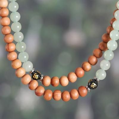 'Folk Art Om-Inspired Aventurine and Onyx Beaded Necklace'