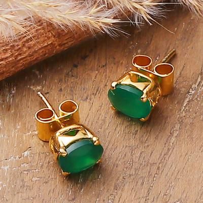 'Classic 22k Gold-Plated 2-Carat Green Onyx Stud Earrings'