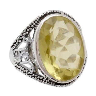 Lemon Crown,'India Lemon Quartz Sterling Silver Cocktail Ring'