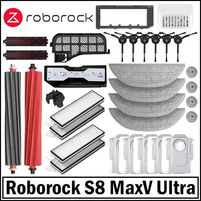 Roborock S8 MaxV Ultra Robot Vacuum Spare Parts Main Side Brushes Mop Cloths HEPA Filters Dust Bags Accessories