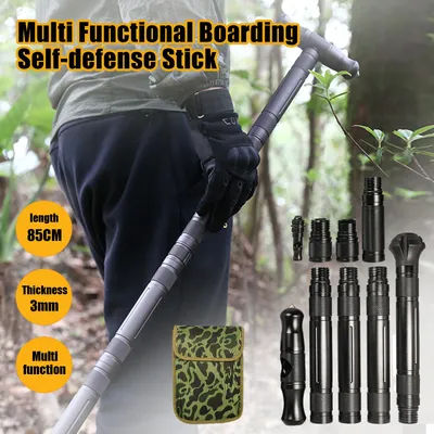 Multi-Functional Trekking PolesT-type Self-defense Stick Detachable Walking Sticks Portable Folding Outdoor Camping