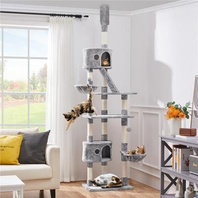 TEMU Yaheetech Cat Tree Multiple Level Cat Towers With Scratching Posts, 2 Baskets, 2 Condos And Ladder, 228-255cm Adjustable Height