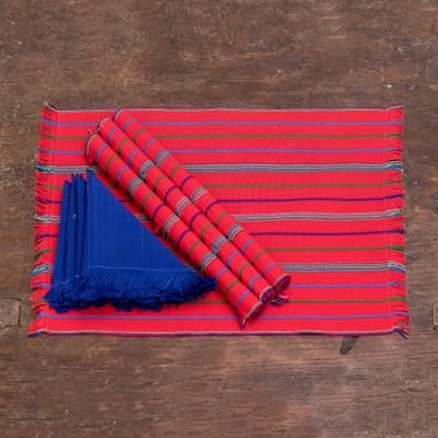 'Striped 8-Piece Strawberry Cotton Placemat with Napkin Set'