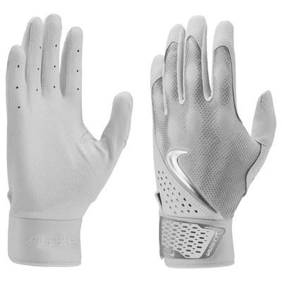 Nike Alpha Varsity Baseball Batting Gloves White/Metallic Silver