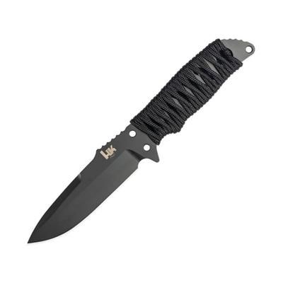Heckler & Koch Fray Fixed Blade Clip Knife 4.25" black finish 154CM stainless spear point bla Black cord wrapped handle 55250