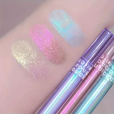 3pcs Set - 3 Colors Chameleon Eyeshadow: Pink, Micro Glitter Purple, Cyan, Chameleon Glitter Eyeshadow Long Lasting Eye Makeup