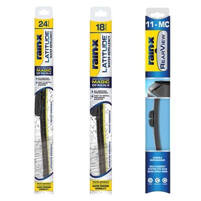 Rain-X Wiper Blade Black Frameless Front - Latitude Water Repellency 2-n-1 Series; Rear Rearview Series, & Rear, SET-R49850021