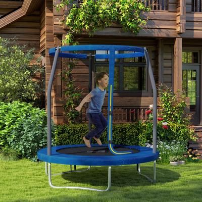 TEMU 6ft Trampoline With Safety Enclosure Net, Outdoor Trampoline, Jumping Mat With Edge Safety Cover For Fitness, Blue