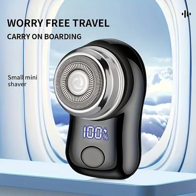 TEMU Sleek Black Usb Rechargeable Electric Shaver For Men With Display - Portable Mini Beard Trimmer, 220mah Lithium Battery, Ideal For Travel, Car, Home Use - Perfect Gift, Mini Portable Shaver