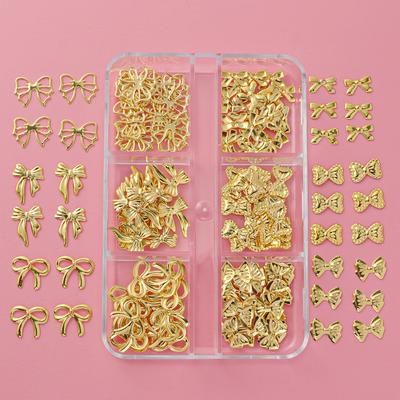 TEMU 120pcs Nail Art Charms, Metal Bowknot Ribbon Nail Decorations, Unscented Mini Nail Sequins, For Manicure, Nail Art Design Supplies For Women, Bulk Wholesale Nail Accessories