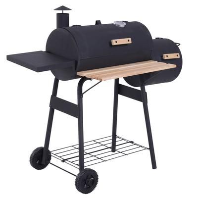 TEMU Grill With , Trolley With 3 Storage Shelves & Thermometer For Outdoor Garden Camping Picnic Cooking, Black