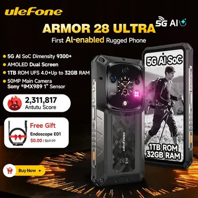 【2025 New】Ulefone Armor 28 Ultra 5G AI Rugged Phone 1TB ROM Up to 32GB RAM Smartphone Android 6.67"AMOLED Dimensity 9300+