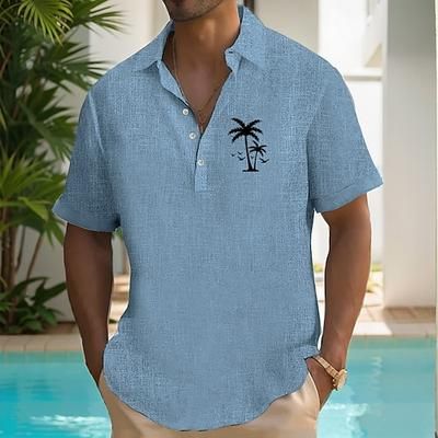 Per uomo Albero di Cocco Piante Tropicali Camicia Camicia hawaiana estiva Magliette Pullover Manica Corta Hawaiano Resort Vacanza Ferie Abbigliamento mare Estate Primavera Bavero Stampa 3D Bottoni