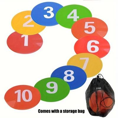 TEMU Colorful Non-slip Agility Numbered Cones Set, 23cm Flat Cones With Storage Bag - Ideal For Basketball, Football, And Training Drills, Multicolor Pack Of 10