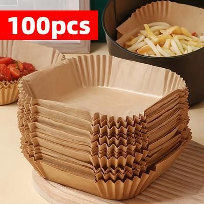 TEMU 100pcs Air Fryer Liners - Brown Paper Sheets For Baking, Roasting & Microwaving - Easy , Cooking, Home & Commercial Kitchens, Air Fryer Accessories