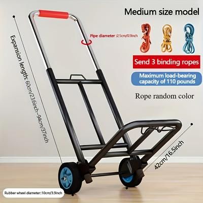 TEMU Heavy-duty Folding Hand Truck With Rubber Wheels, Industrial , Foam Handle, 10 Lbs Capacity - Ideal For And Storage, Hand Truck Foldable