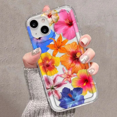 Colorful large flowers Phone Case For iPhone 16 15 13 14 12 11 Pro Max 7 8 Plus X XR XS 12 13 Clear