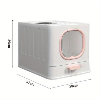 TEMU Foldable Enclosed Cat Litter Box - , Odor-proof, Easy Clean With , Large Size For Cats Up To 30 Lbs, White & , Pp Plastic, Includes Shovel & Storage Compartment, Extra Large Cat Litter Box