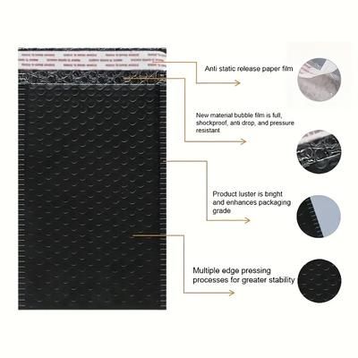 "TEMU 50pcs Black Bags, 8"x6" Self-sealing, Waterproof & Crush-resistant, Ideal For Secure Shipping Of Delicate Items, Bubble Envelopes For Mailing"