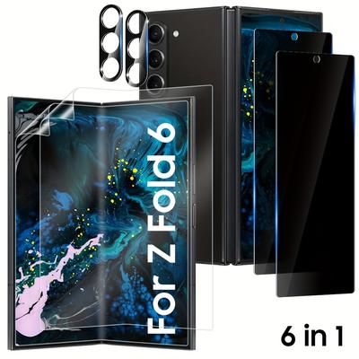 TEMU 6-in-1 Screen Protector Compatible With Z Fold 6/5/4: With 2 Tpu Film Packs, 2 Privacy Tempered Glass Packs, And 2 Camera Lens Protectors - Install