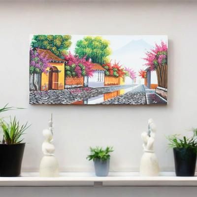 Las Animas Street in Antigua,'Oil on Canvas Painting of Las Animas Street in Guatemala'