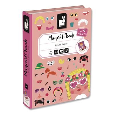 Janod Magneti'books, Girl's Crazy Faces, 65 Pieces (10 Cards, 55 Magnetic Shapes), Ages 3 to 8 (JUYJ02717)