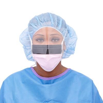 Medline ASTM Level 3 Surgical Face Mask with Ties, Eye Shield, Anti-Fog Foam Strip, Pink-Striped, 100/CS (NON27710)
