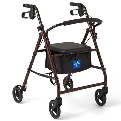 Medline Basic Steel Rollator with 6" Wheels, Burgundy, 1 EA (MDS86850ES)