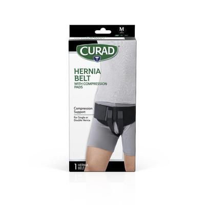 Curad Hernia Belt with Removable Compression Pads, Hook-and-Loop Closure, Elastic, Black, Size M, Retail Packaging, 4 Belts/Case, 4/CS (CURORT224M)