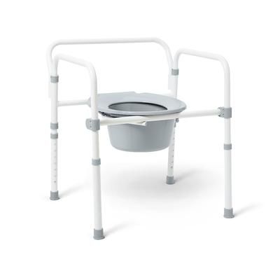 Medline Economy Elongated Steel 3-in-1 Folding Commode, Includes Seat, Bucket, and Splashguard, No Seat Lid or Armrests, 4/CS (G1-202ELX4)