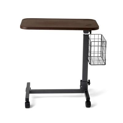 Medline Fold-Flat Overbed Table with Basket, Walnut, 1 EA (MDS108015)