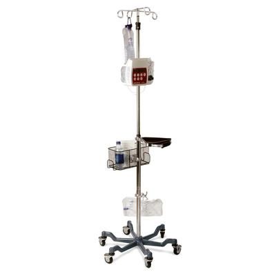 Medline Stainless Steel 6-Leg Heavy-Duty IV Pole, Quick Release Caster, 4 Hook, 73" to 99-1/5", Gray Base, 2/CS (MDS80600GRY)