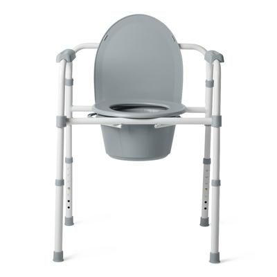 Medline Steel 3-in-1 Folding Commode, Includes Seat with Lid, Bucket, Armrests, and Splashguard, 1 EA (G1-200X1)