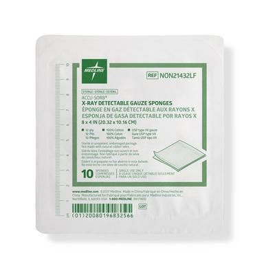 Medline Sterile X-ray Compatible Gauze Sponges, 12-Ply, 8" x 4", 800/CS (NON21432LF)