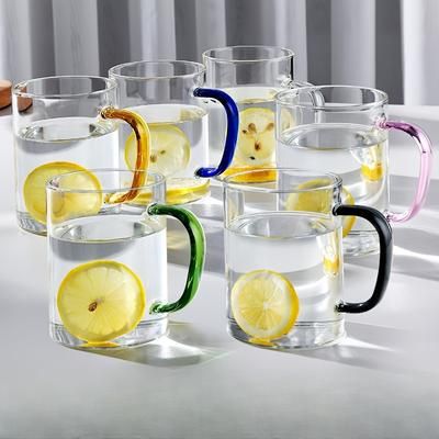 TEMU 6pcs Colorful Glass Mugs 300ml High Borosilicate Heat-resistant Juice & Milk Cups With Colorful Handles, Transparent Tea And Coffee Mugs For Home Use, Reusable