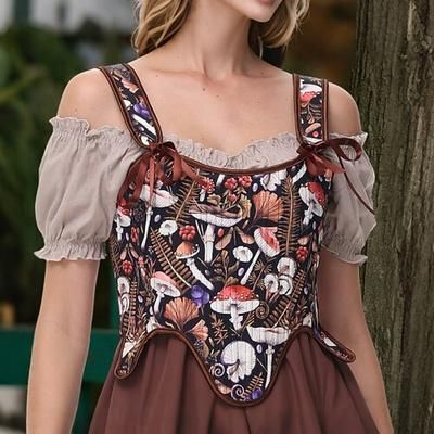 Retrò Vintage Medievale Rinascimento Corsetto Gilet Bustino Vichingo Allacciato Floreale Costume Per donna Celtico Fantasia Halloween Carnevale Mascherata Vacanza Casual Quotidiano LARP Adulti Gilet