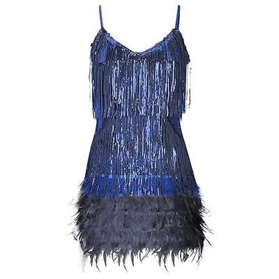 Anni Ruggenti Anni 1920 Mini Vestito Abito Flapper Senza maniche Il grande Gatsby Frangia con nappe Piuma Nappa Piume Scollo a V Costume Per donna Mascherata Festa serale Matrimonio speakeasy Adulti