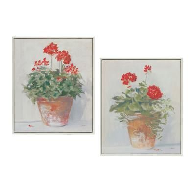 Framed Potted Geranium Print (Set of 2) 10.5"L x 12.5"H MDF/Plastic/Paper by Melrose in Beige/red/green
