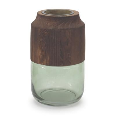 Sage Glass Vase with Wood Accent 9"H by Melrose in Green/brown