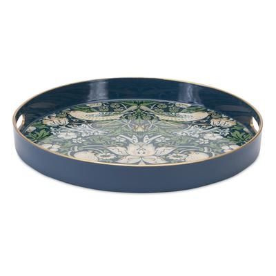 Round William Morris Tray 13.5"D by Melrose in Blue/beige/green