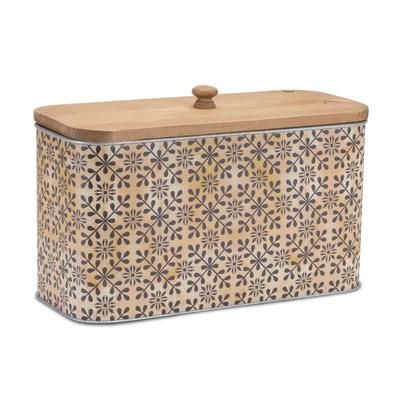 Geometric Canister with Natural Wood Lid 11"L by Melrose in Black/beige