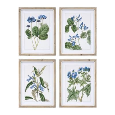 Wood Framed Floral Print (Set of 4) by Melrose in Blue/green/white