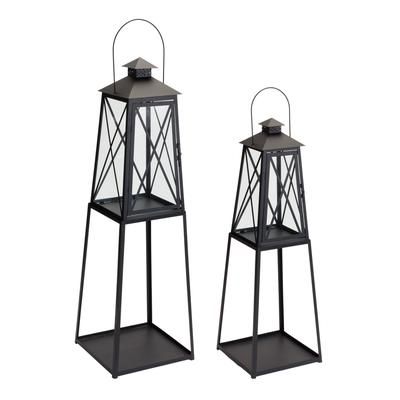 Lantern (Set of 2) 10.75"L x 33"H, 12.25"L x 41"H Iron/Glass by Melrose in Black